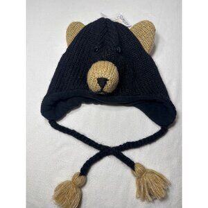 Knitwits deLux Babu the Black bear pilot hat trapper Handmade New Zealand wool S